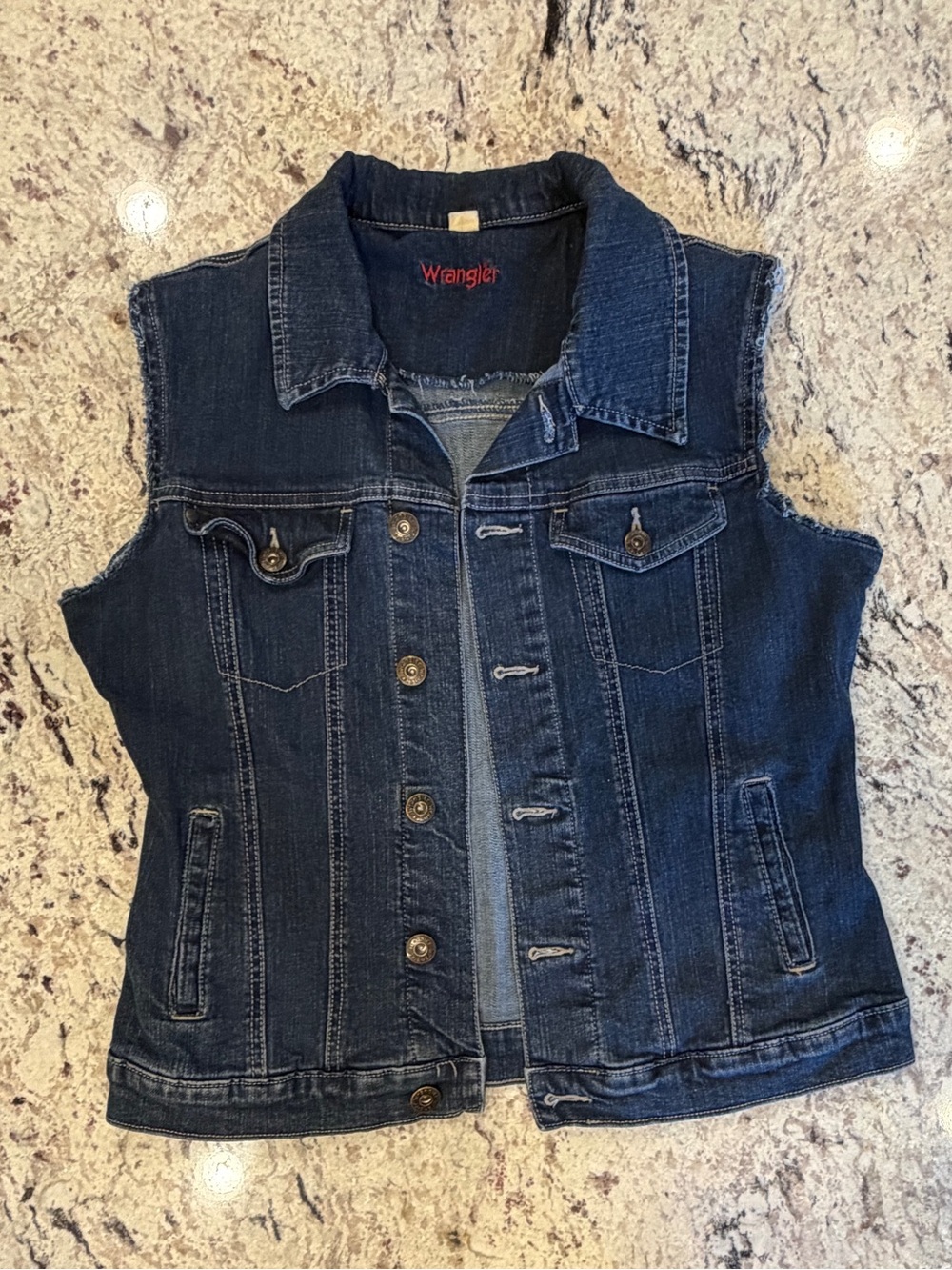 Wrangler Denim Vest Dark Wash Medium Western Trucker